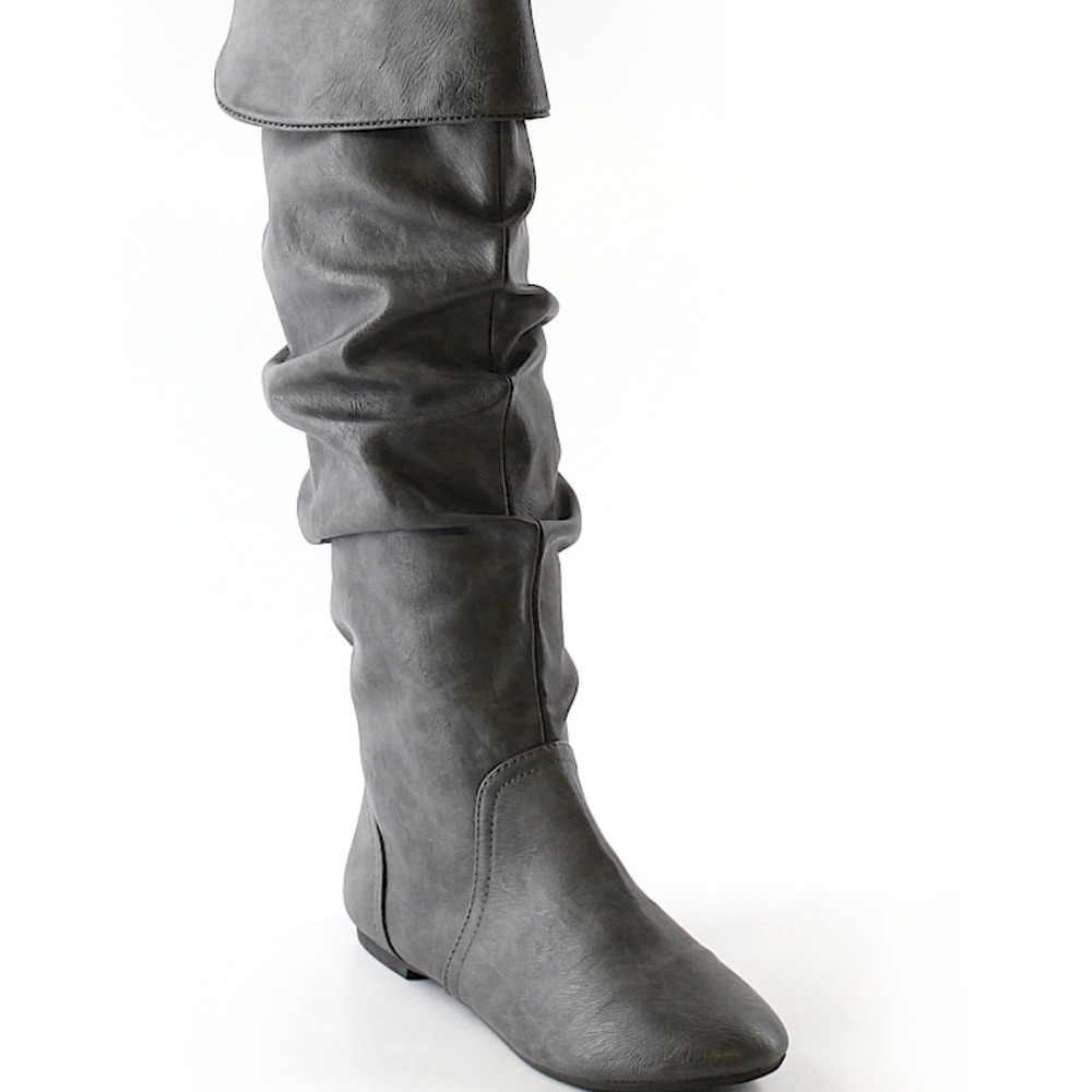 Gray Wide Calf Slouchy Boots - Super Comfy